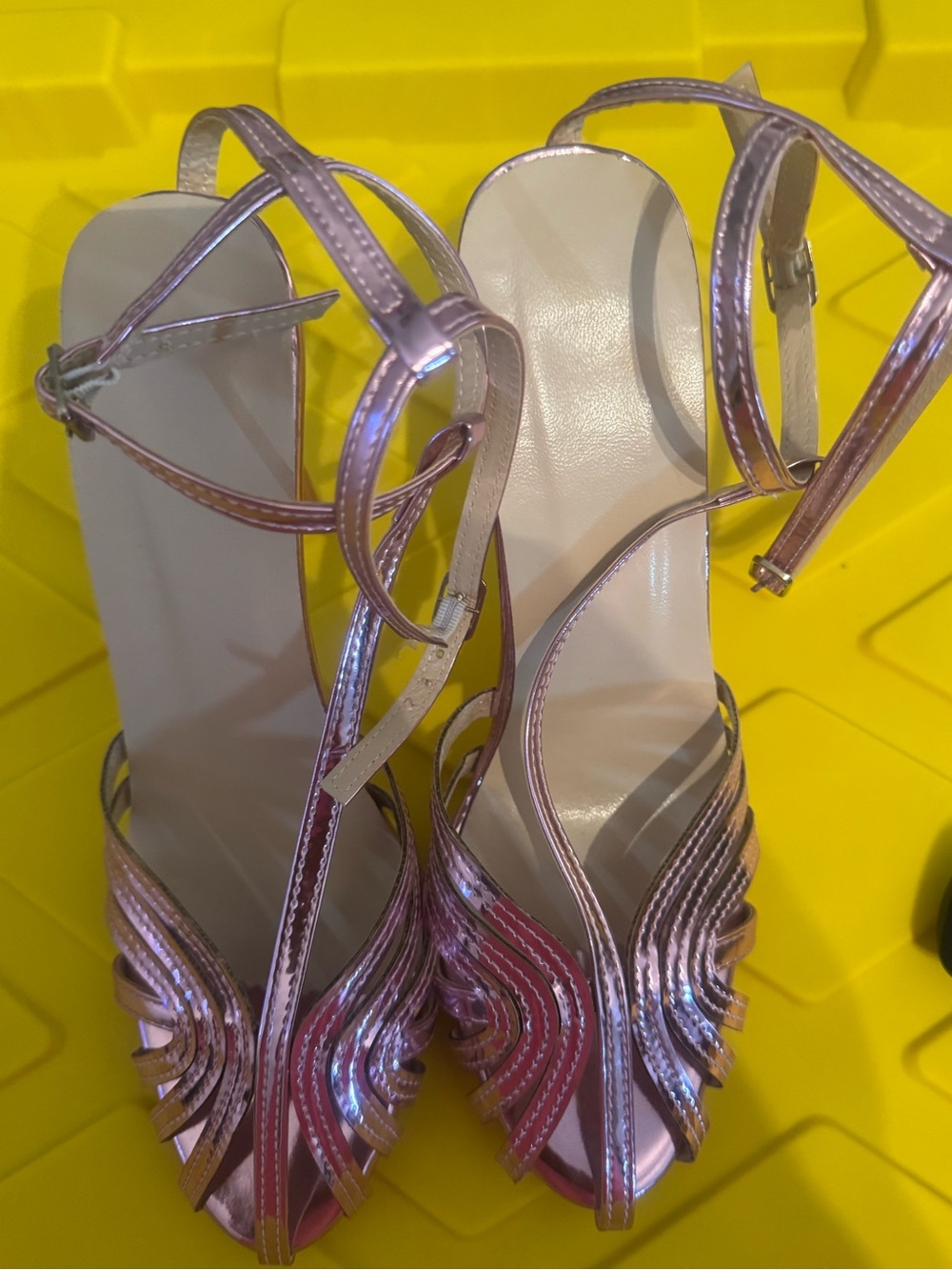 Women's Metallic Pink Strappy Heeled Sandals